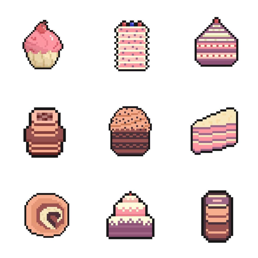cake pixel art collection for dynamic digital projects and designs. vector