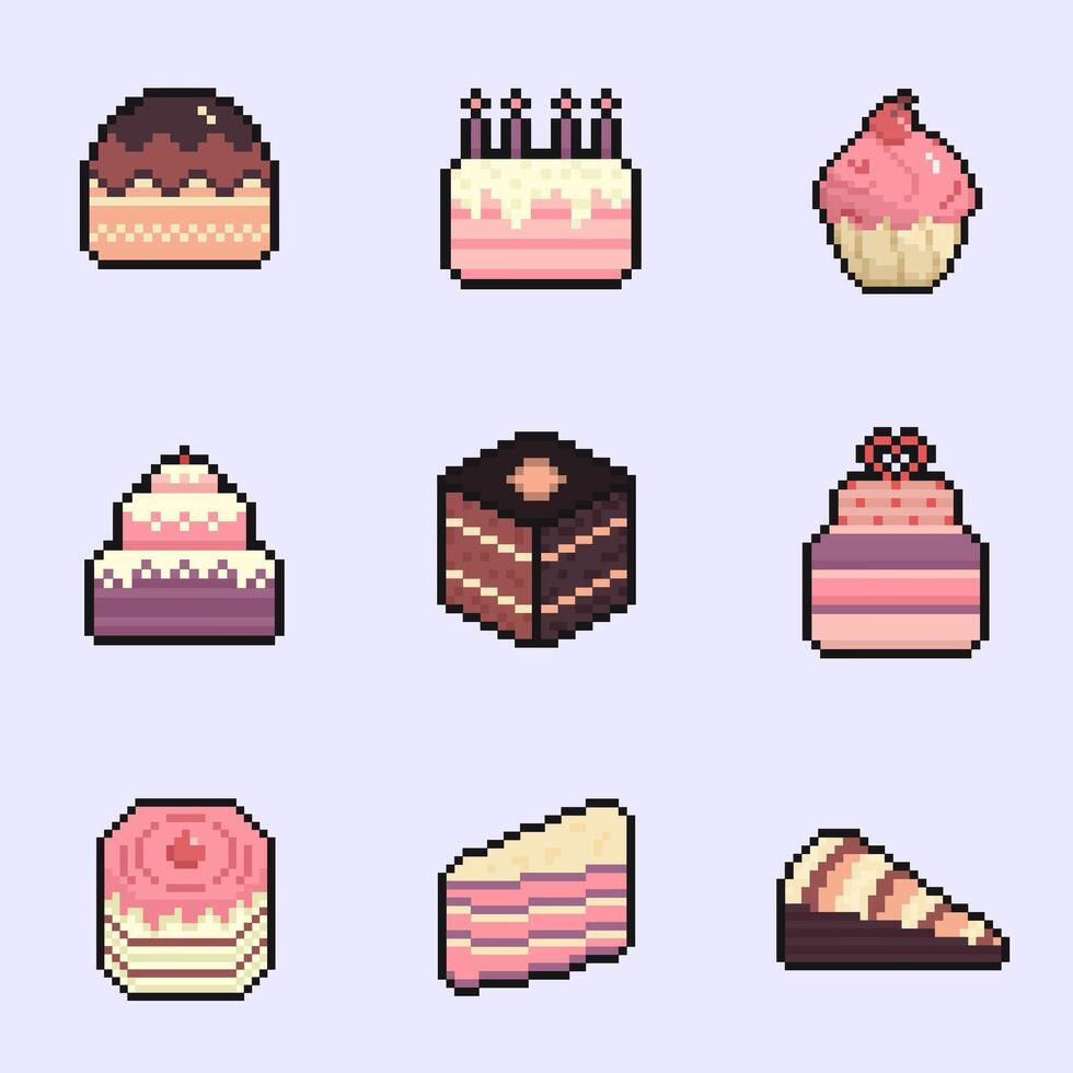 cake pixel art collection for dynamic digital projects and designs. vector