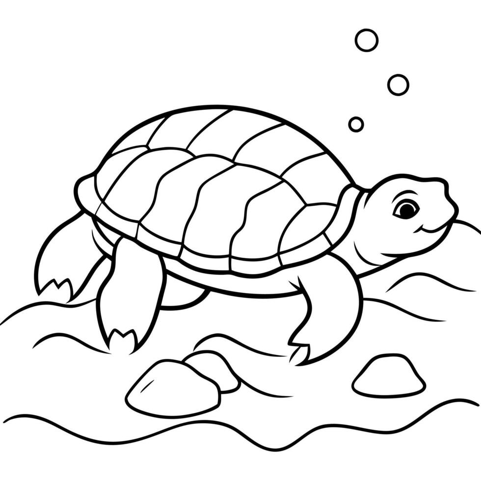 Sea turtle coloring pages. sea green turtle on white background. Curve lines. Page of coloring book. vector