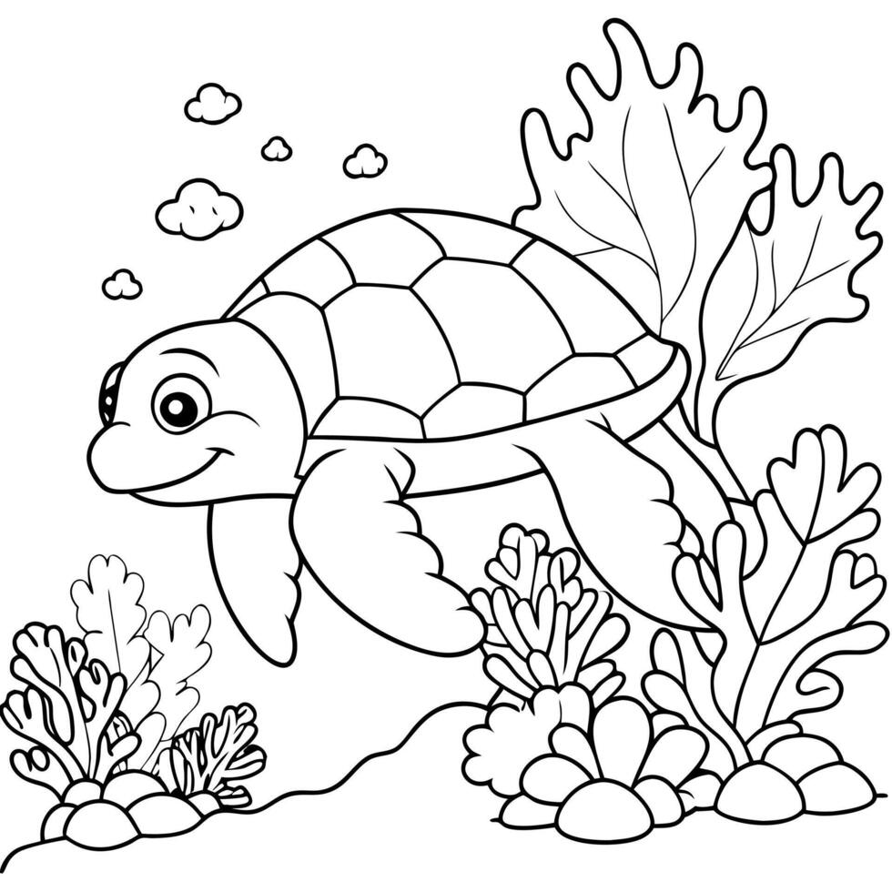 Sea turtle coloring pages. sea green turtle on white background. Curve lines. Page of coloring book. vector