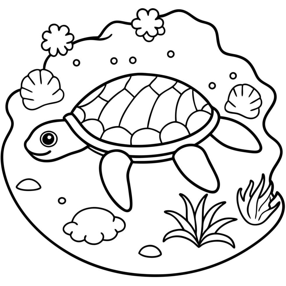 Sea turtle coloring pages. sea green turtle on white background. Curve lines. Page of coloring book. vector