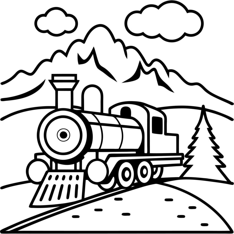 Train illustration sketch in black lines. Train coloring pages vector