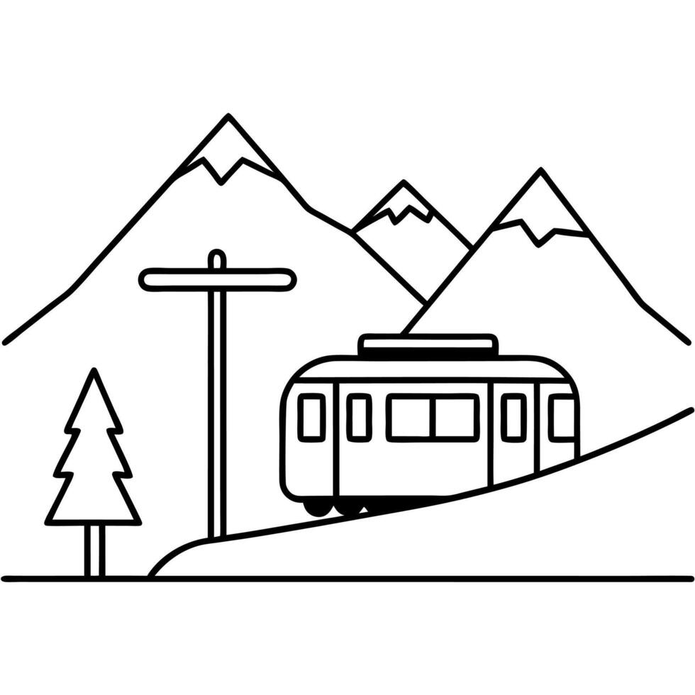 Train illustration sketch in black lines. Train coloring pages vector