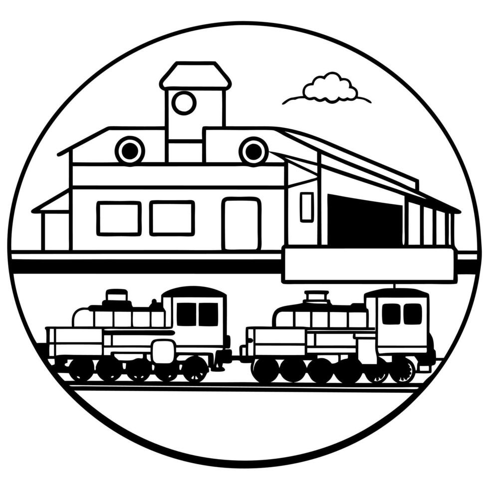Train illustration sketch in black lines. Train coloring pages vector