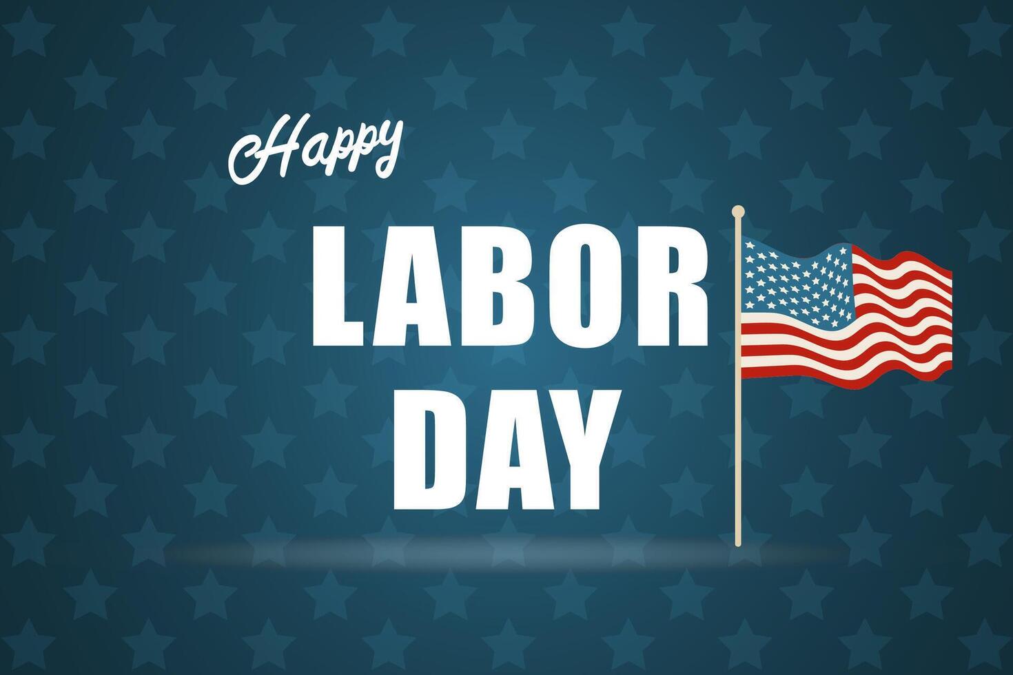 Horizontal poster, blue happy labor day banner with American flag vector