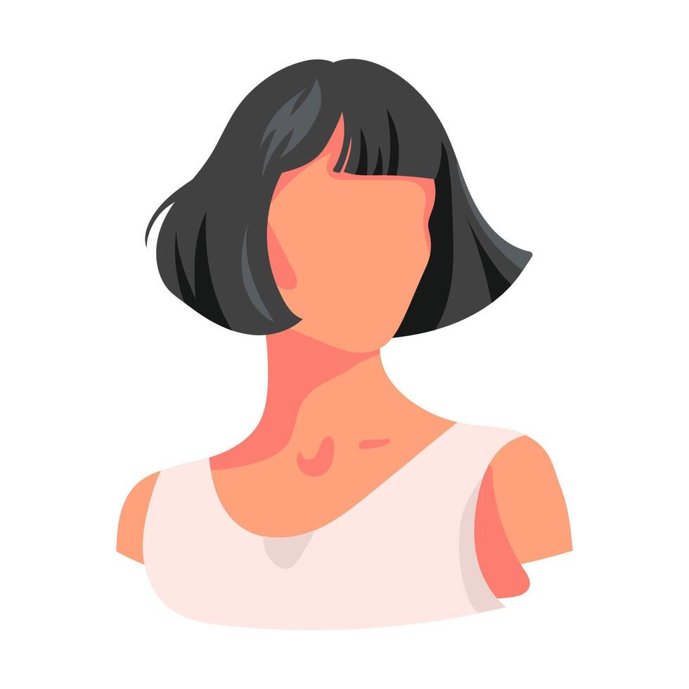 Portrait without face. Beautiful brunette girl with short hairstyle isolated on white vector