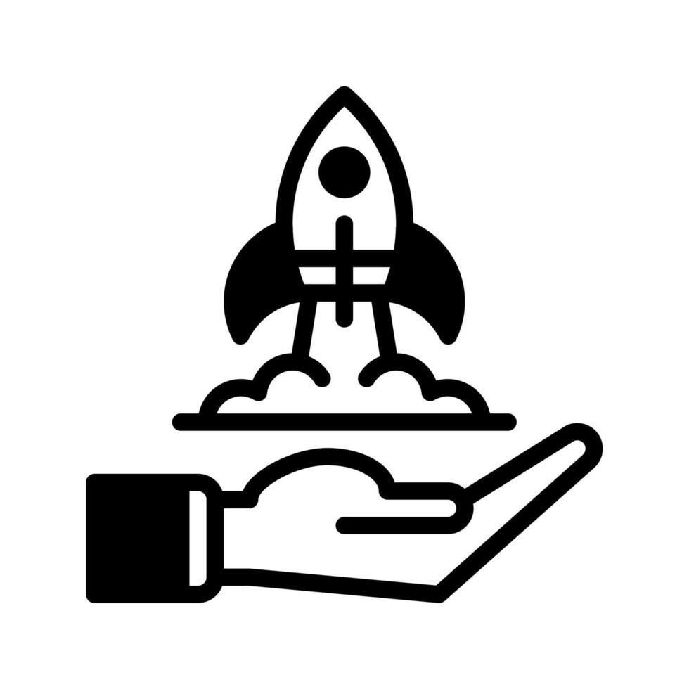 rocket icon and hand icon outline black style. Business and finance icons vector