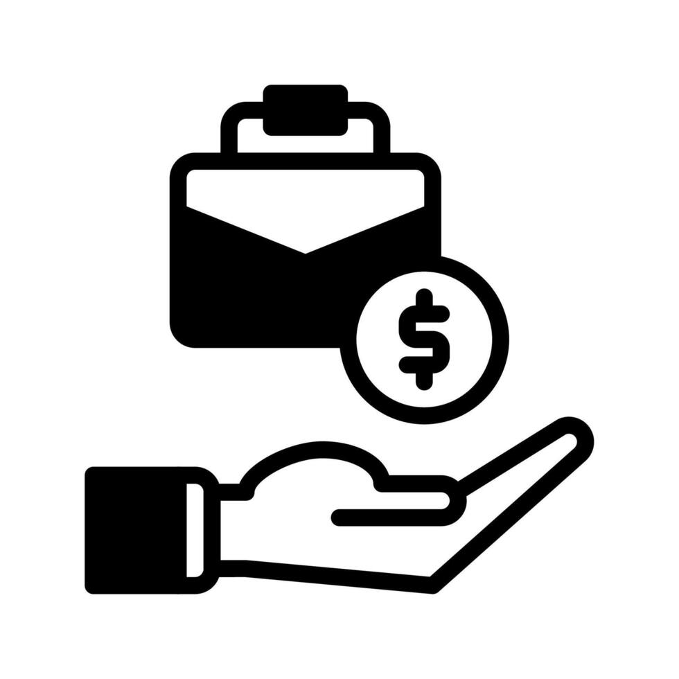 briefcase bag and hand icon outline black style or logo illustration. Business and finance icons vector