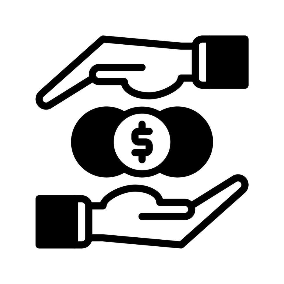 coin dollar and hand icon outline black style. Business and finance icons vector