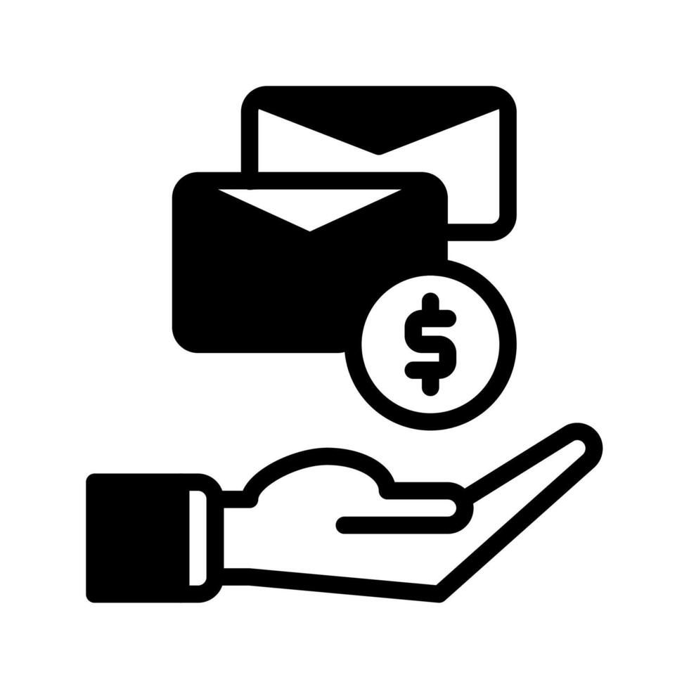 envelope and hand icon outline black style. Business and finance icons vector