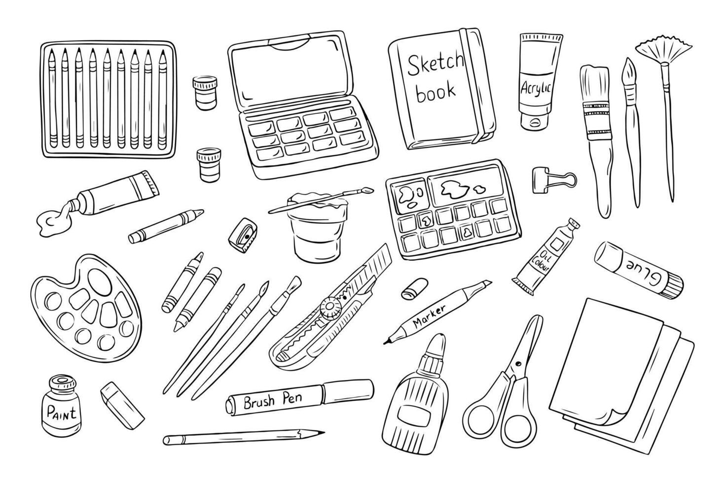 Art doodle set with painting and crafting items vector