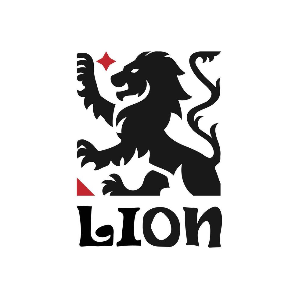 heraldic lion and star with square shape vector
