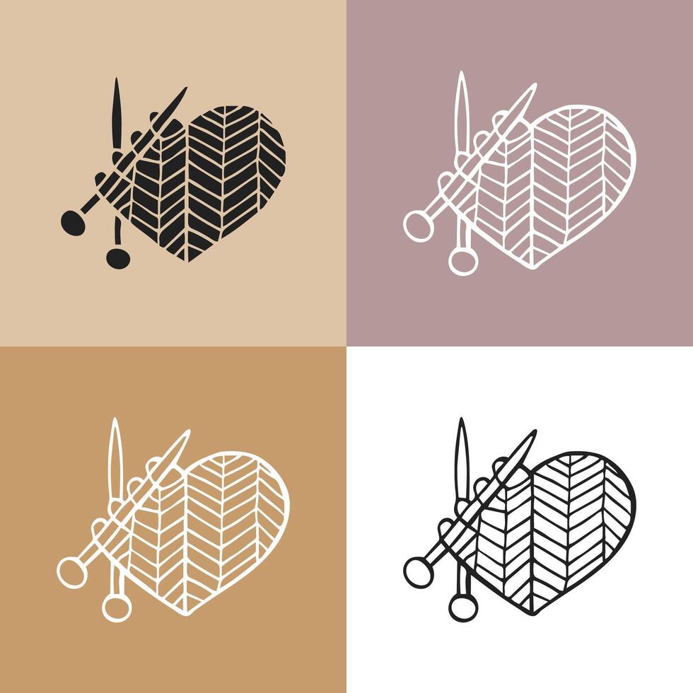 Set of icons for knitting, knitting needles and knitted product. Hobby concept vector
