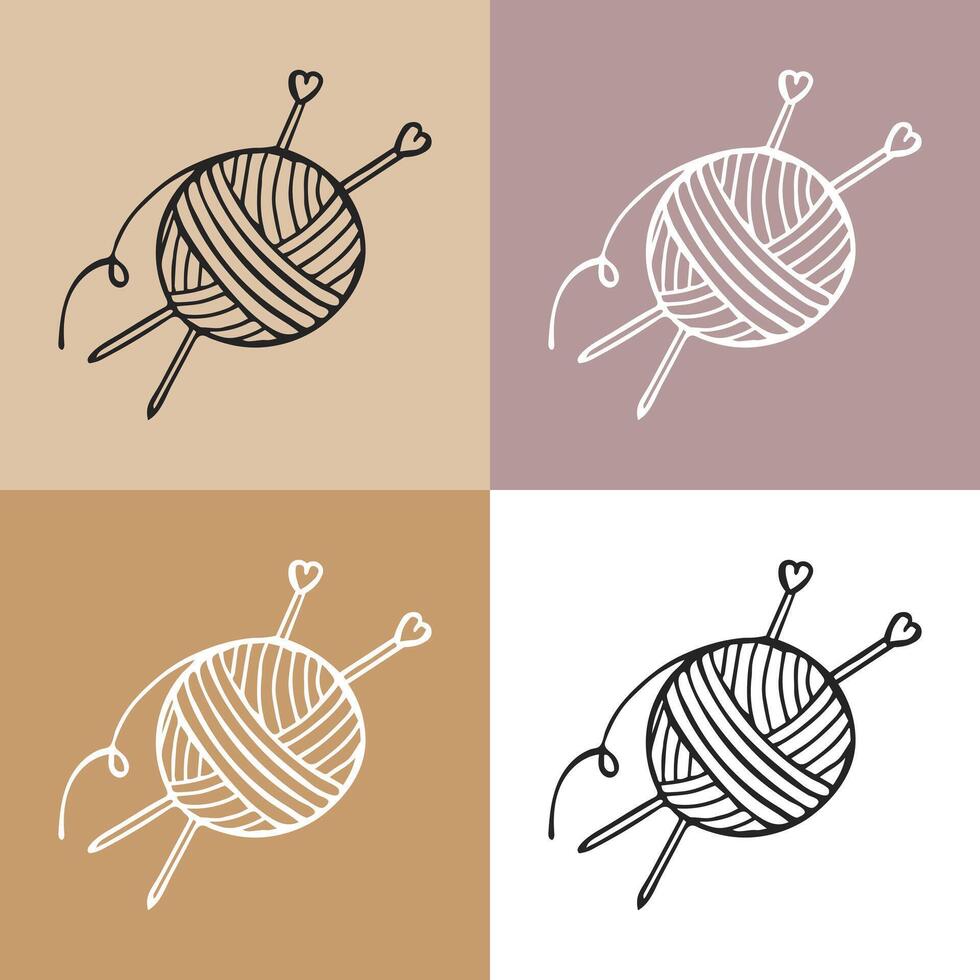 Knitting icons set, skein of yarn and knitting needles. Hobby concept vector