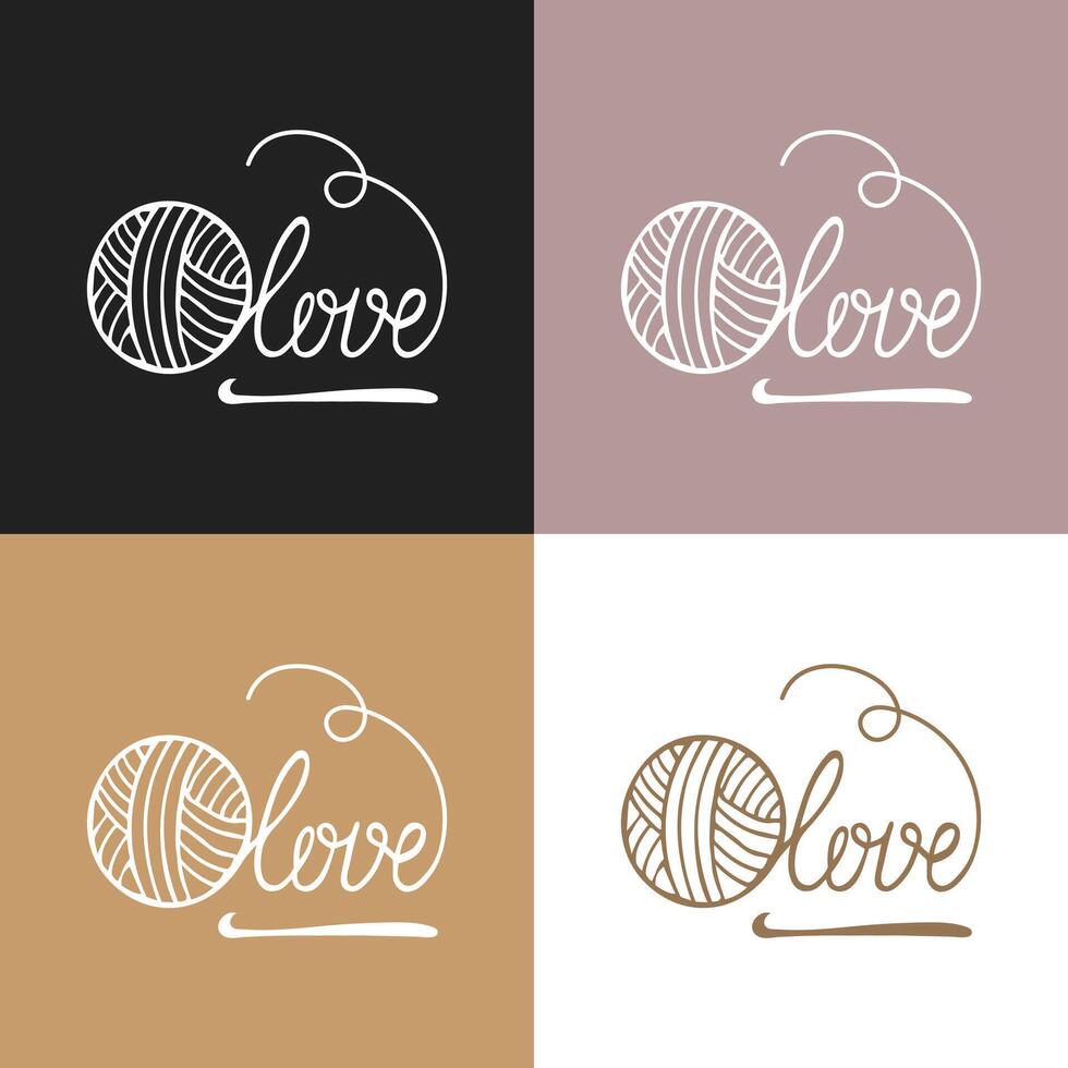 Knitting icons set, skein of yarn and hook. Hobby concept vector