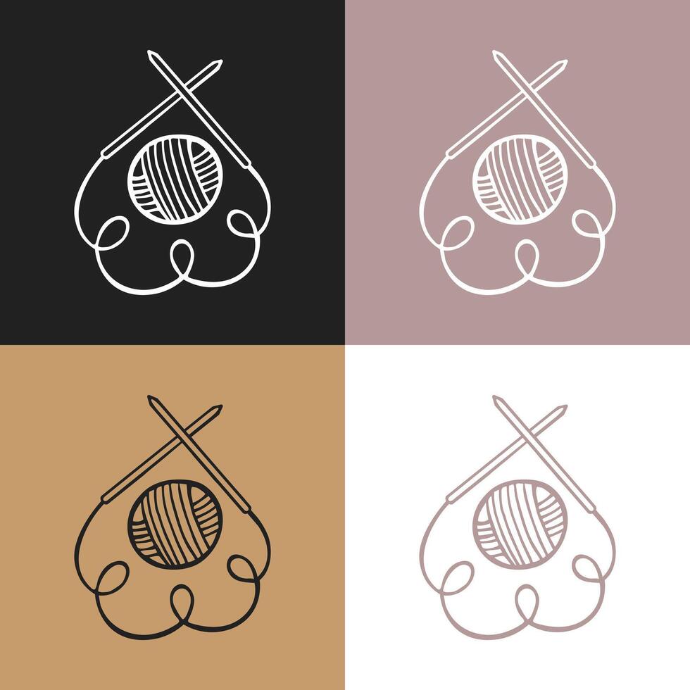 Knitting icons set, skein of yarn and knitting needles. Hobby concept vector