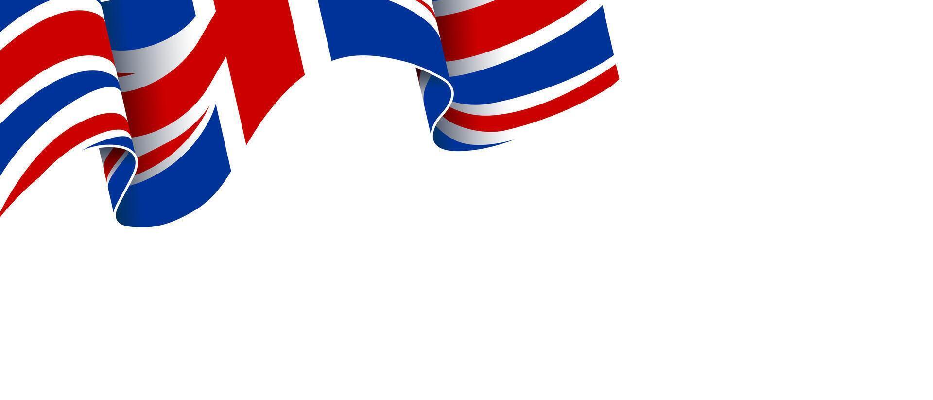 British flag. Banner with waving United Kingdom flag and place for text. RGB colors red, blue,white. vector