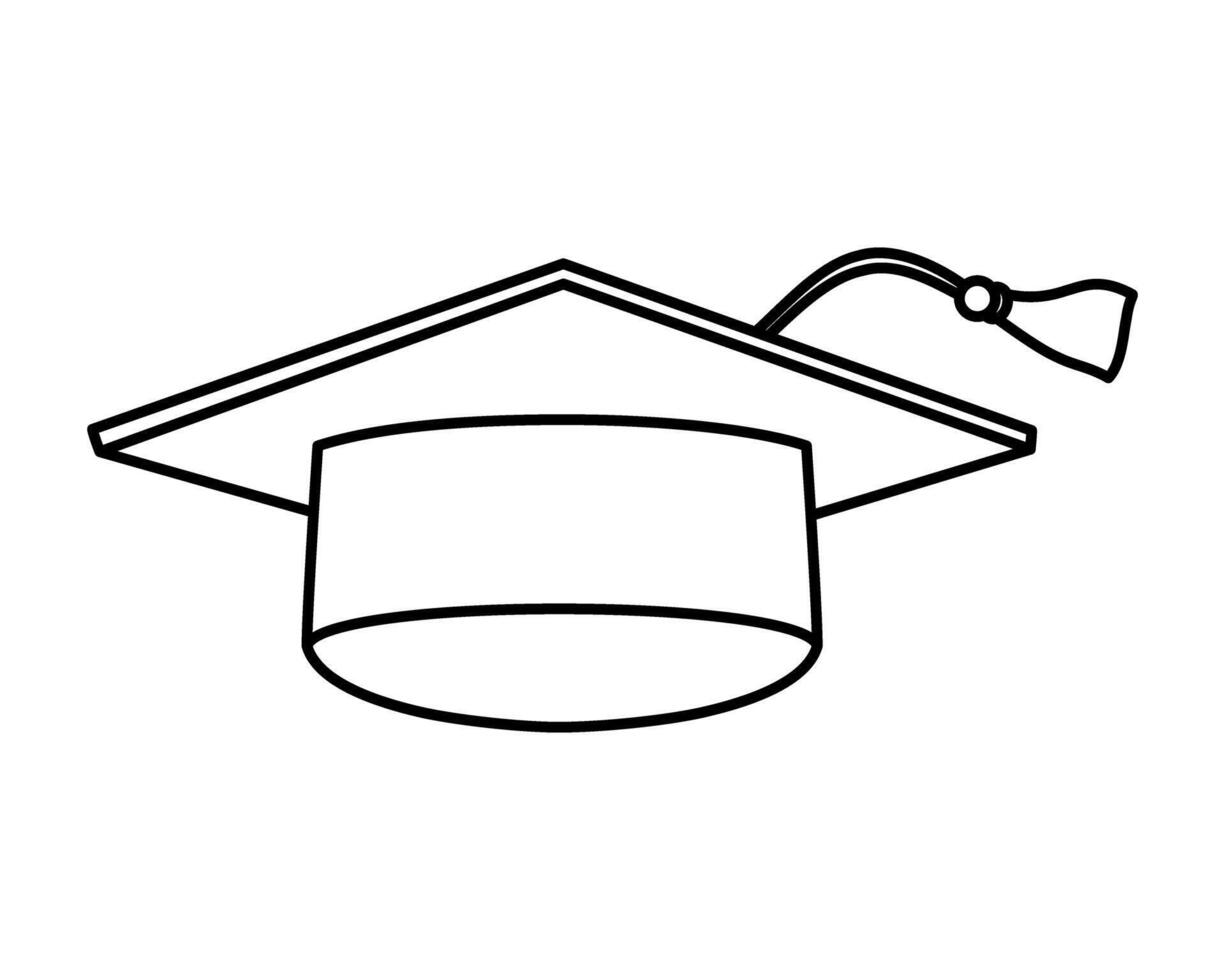 Outlined black graduation cap icon. Graduation hat is a headdress for the graduation ceremony. Black outline of the graduation hat with a tassel hanging off the side of the mortarboard. vector