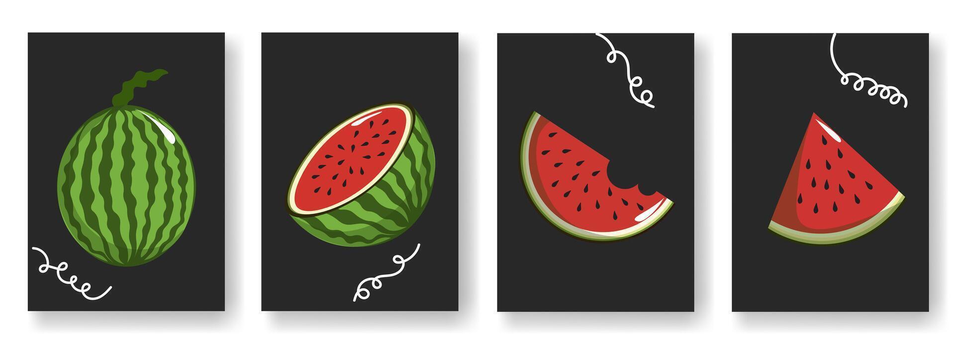 Bundling with watermelon slices on a dark background. Cute watermelon with a Watermelon Day theme. It can be used for decoration, wall hangings, wallpaper, etc vector