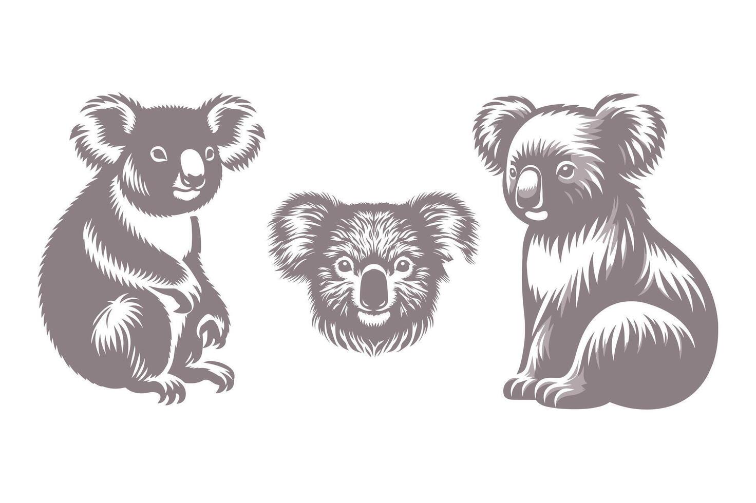 a silhouette set of a koala. vector