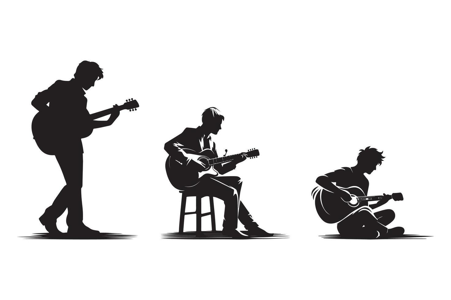 silhouettes of people playing guitar player. vector