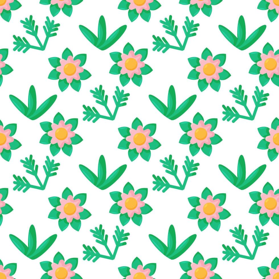 Cartoon doodle seamless pattern. bushes, leaves, flowers in Scandinavian childlike style background. vector