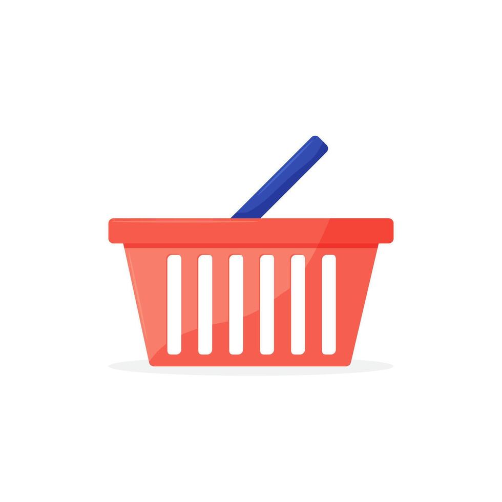 Red plastic shopping basket. illustration in flat style. vector