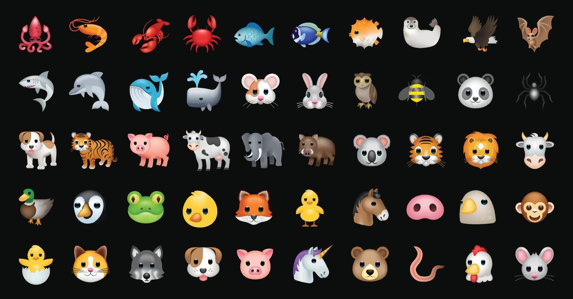 Animals emoji illustration set isolated on background. 3d illustration. vector