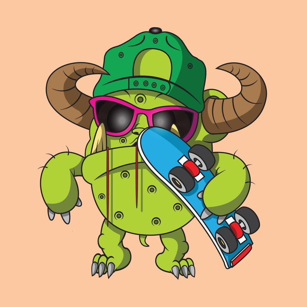 a green monster is holding a skateboard vector