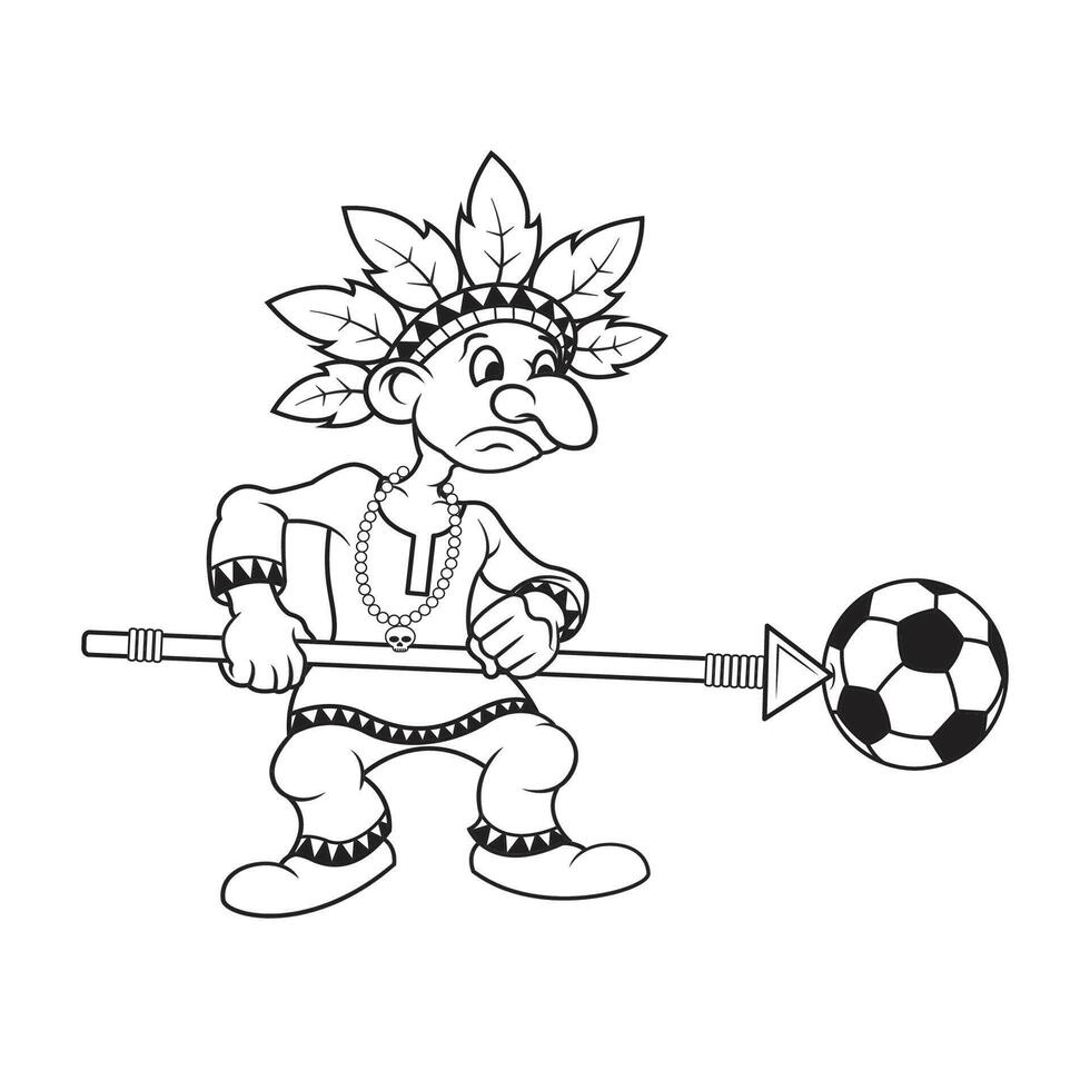 outline of an indian was stabbing the ball with his spear vector