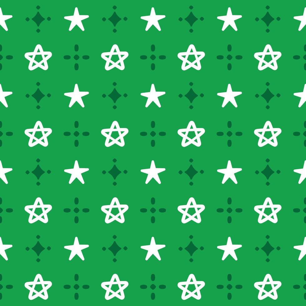 Seamless Pattern Stars White On Green Background vector