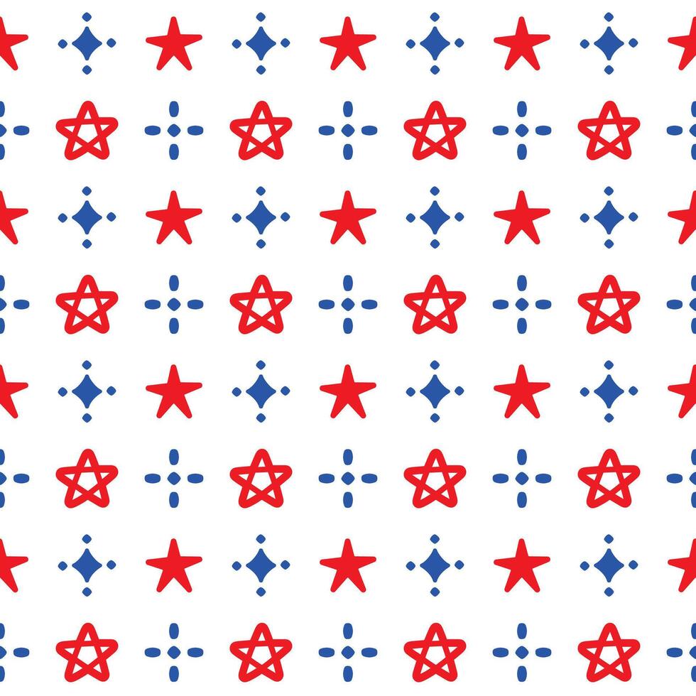 Seamless Pattern Stars Blue and Red On White Background vector