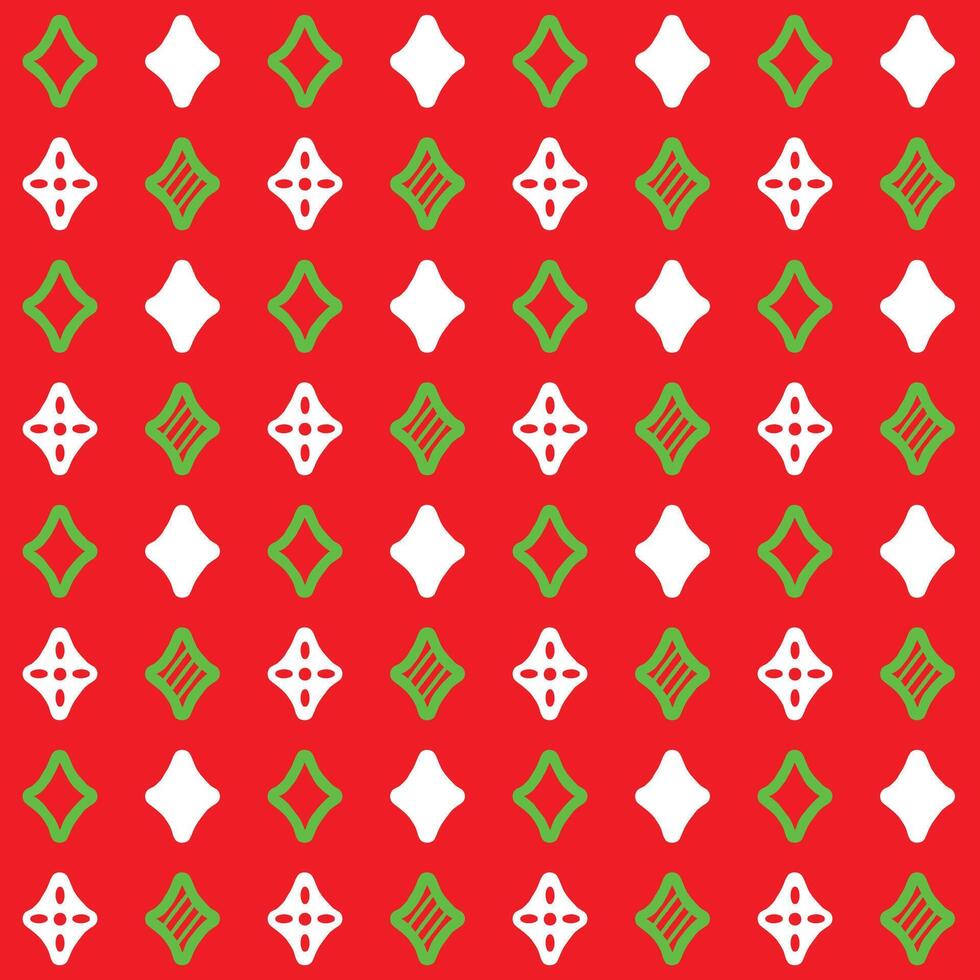 Seamless Pattern Shining Stars White and Green On Red Background, Christmas Themes vector