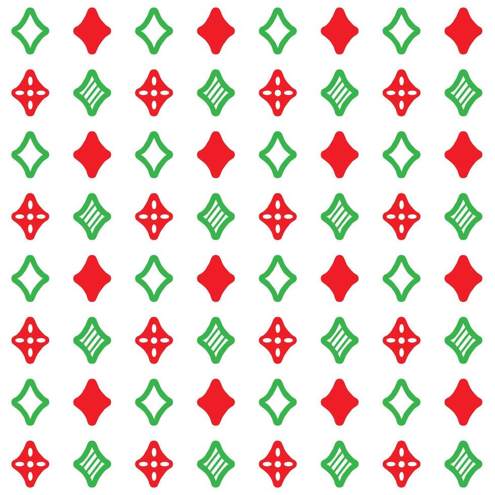 Seamless Pattern Shining Stars Green and Red On White Background, Christmas Themes vector