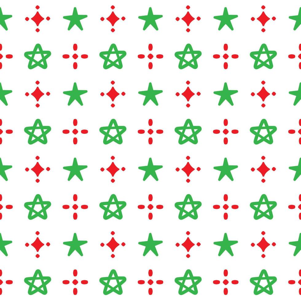 Seamless Pattern Stars Green and Red On White Background vector