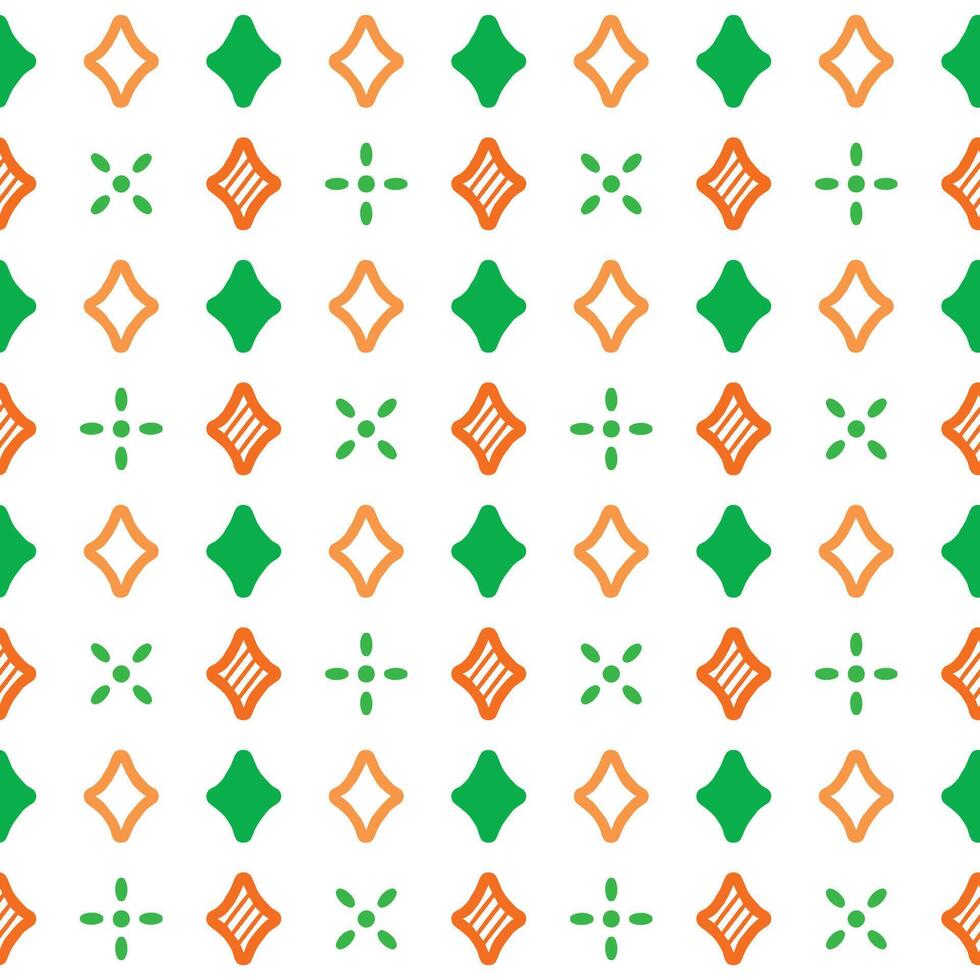 Seamless Pattern Shining Stars Green and Orange On White Background vector
