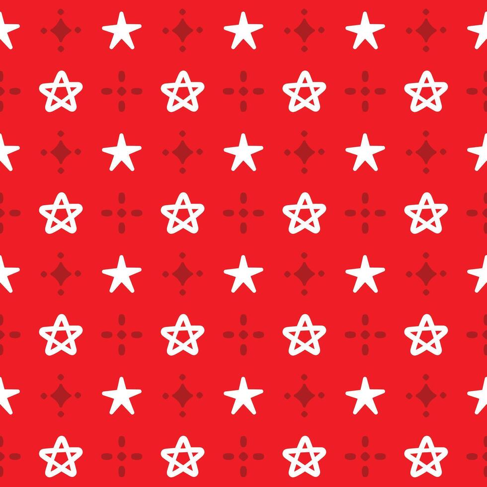 Seamless Pattern Stars White On Red Background vector