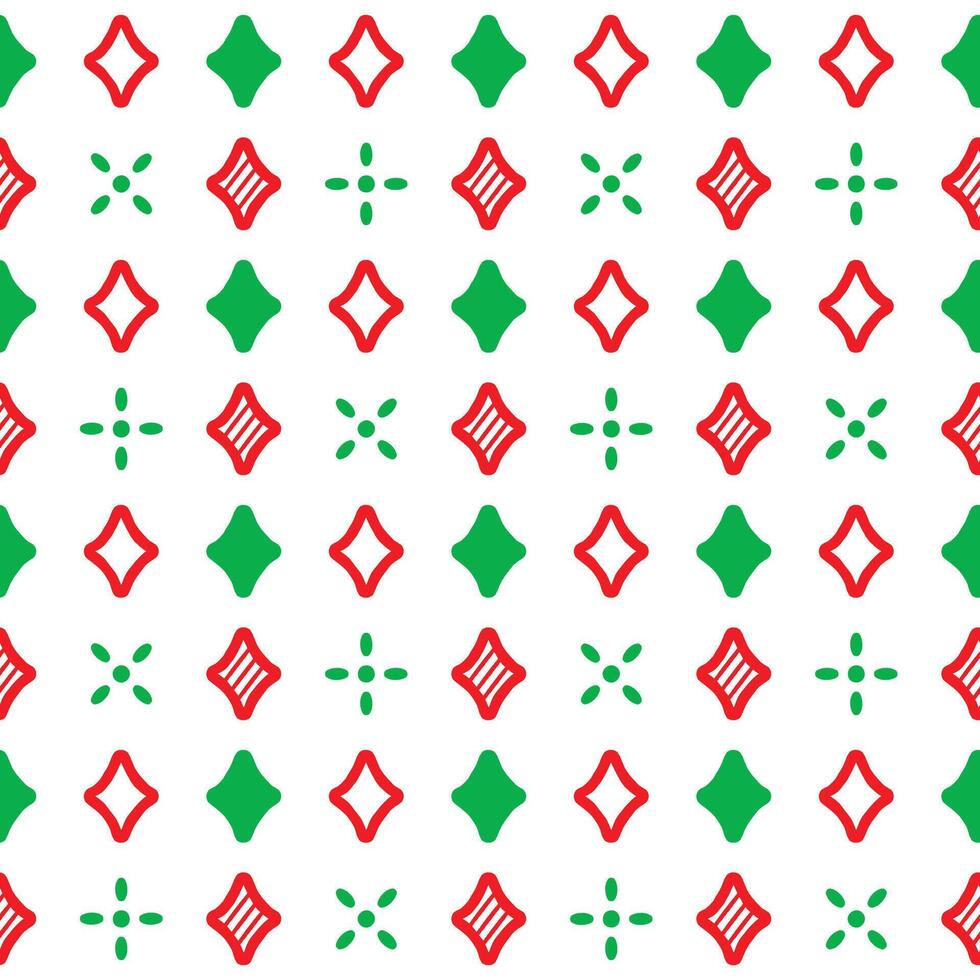 Seamless Pattern Shining Stars Green and Red On White Background, Christmas Themes vector