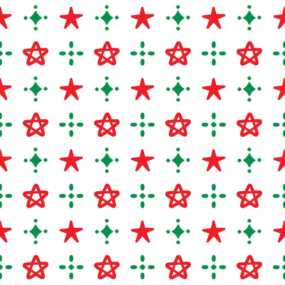 Seamless Pattern Stars Green and Red On White Background vector