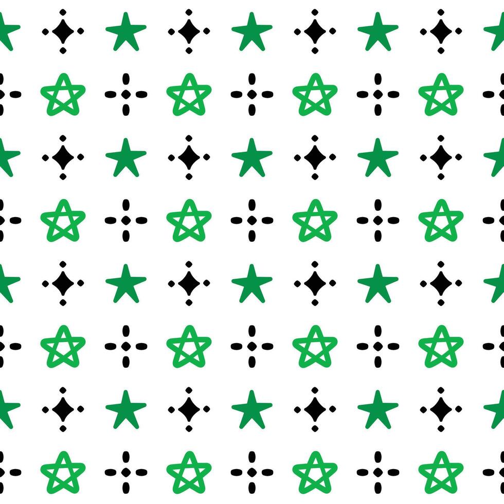 Seamless Pattern Stars Green On White Background vector