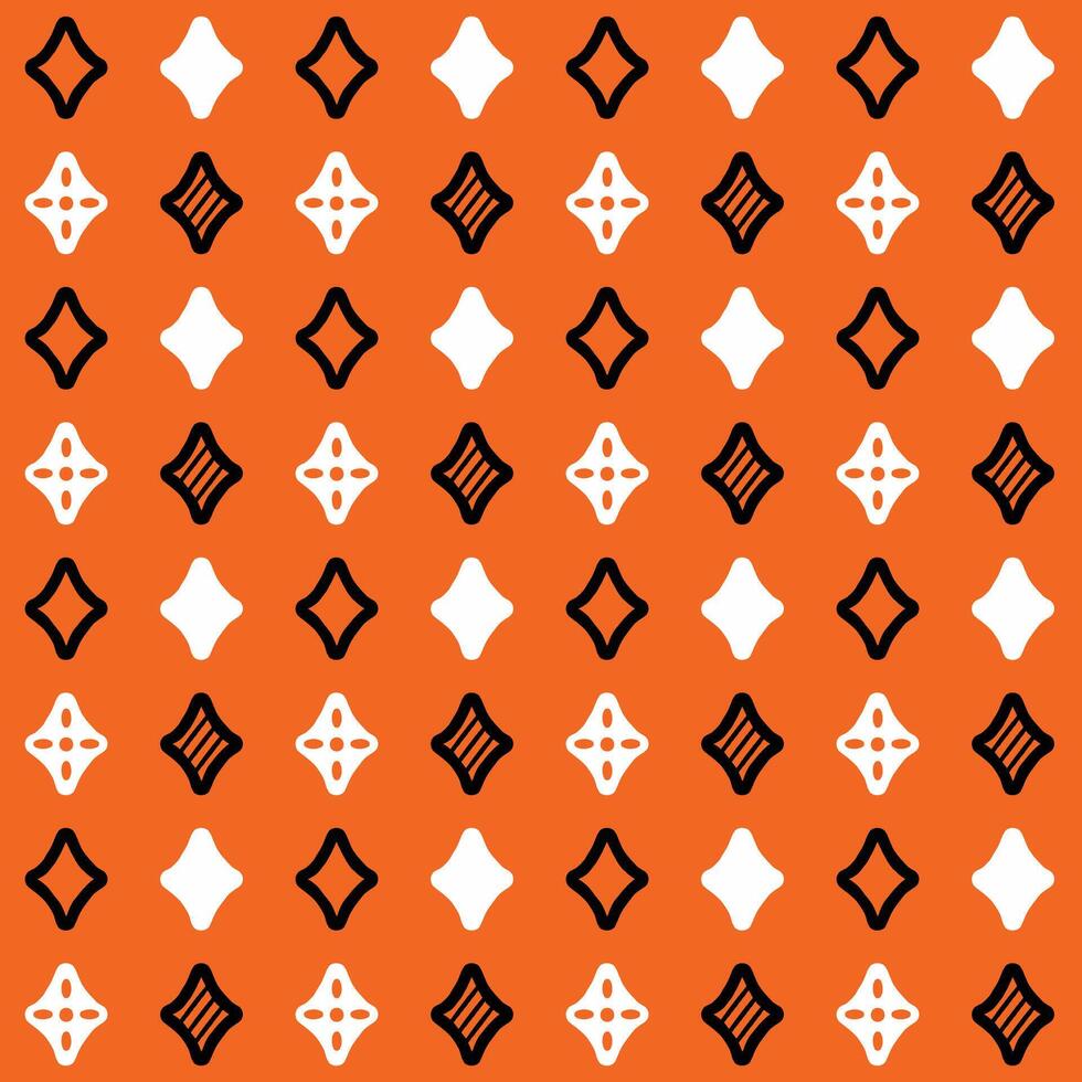 Seamless Pattern Shining Stars White and Black On Orange Background, Halloween Themes vector