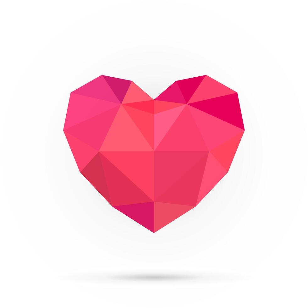 Bright colorful polygonal heart. Abstract 3d shape for your design. Symbol of love isolated on white background. Valentine day - 14 February vector