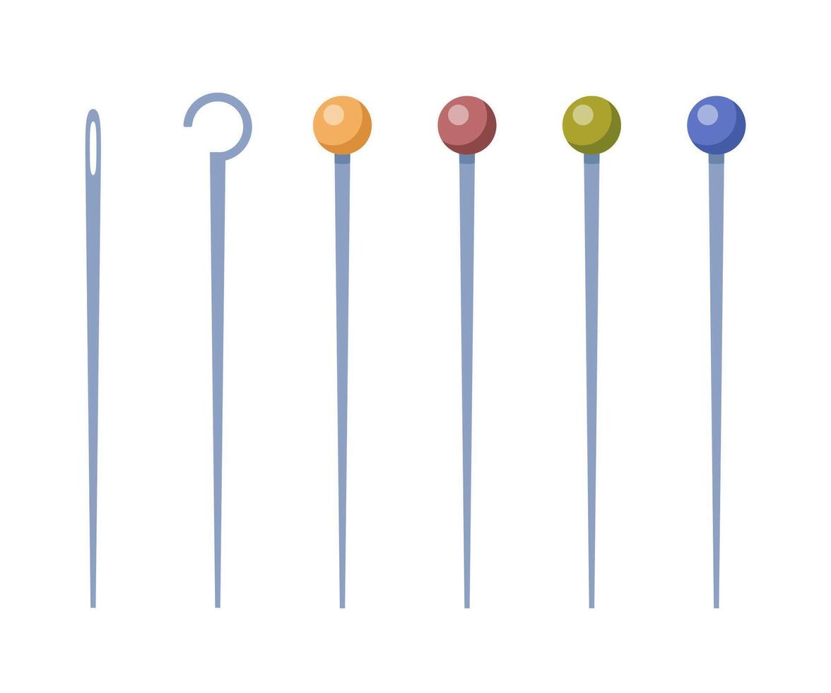 Sewing Needles collection, equipment for Tailor. Sewing pin set. vector