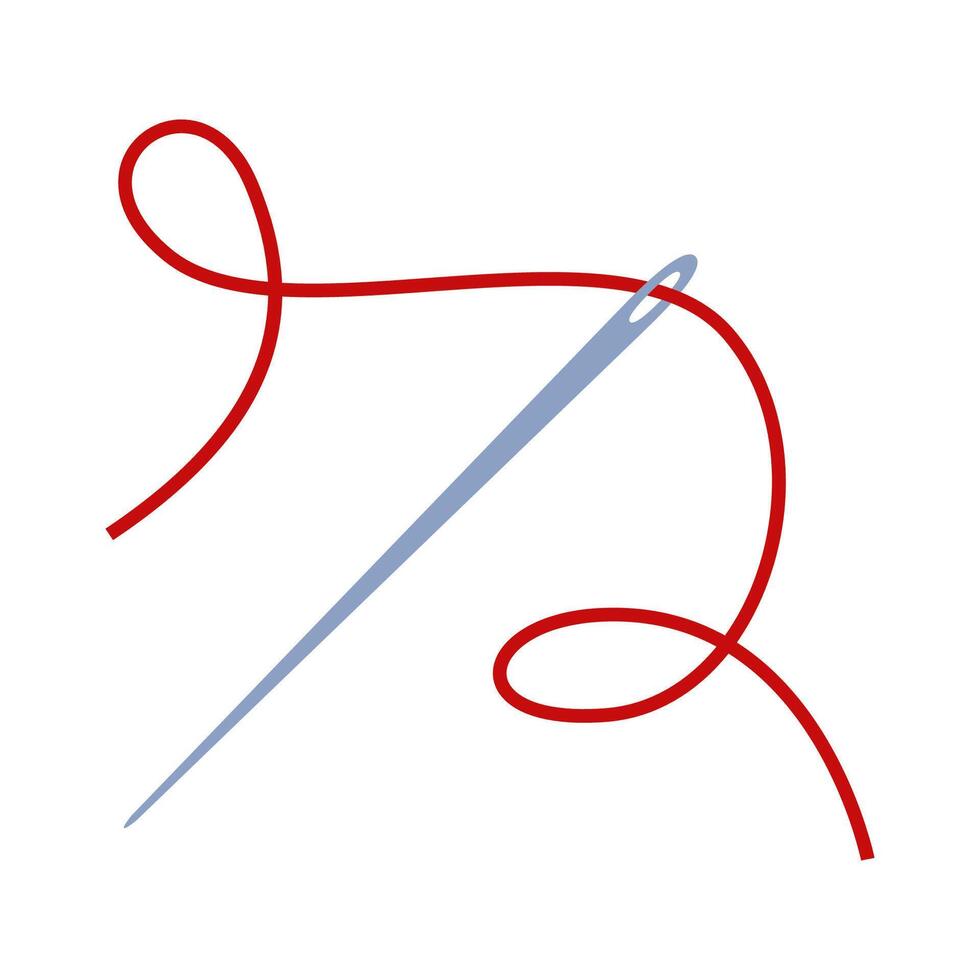 Sewing needle with red thread. Accessory for tailoring. . vector