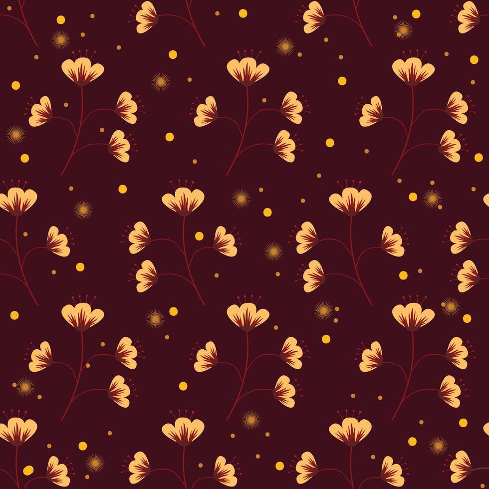 A floral pattern with yellow flowers and dots. Seamless Yellow flower pattern with autumn Background vector