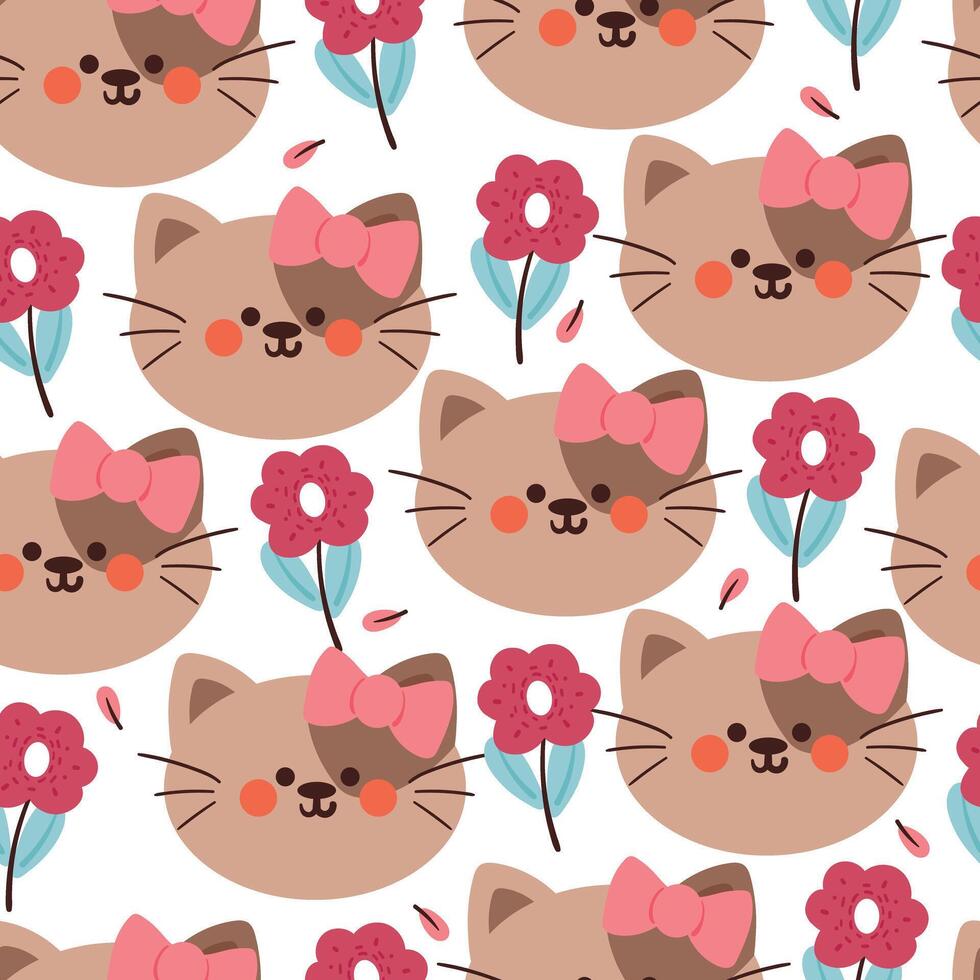 seamless pattern cartoon cat and flower. cute animal wallpaper for textile, gift wrap paper vector