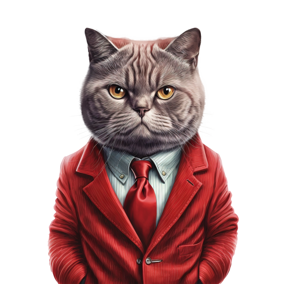 cat wear red suit isolated on background png