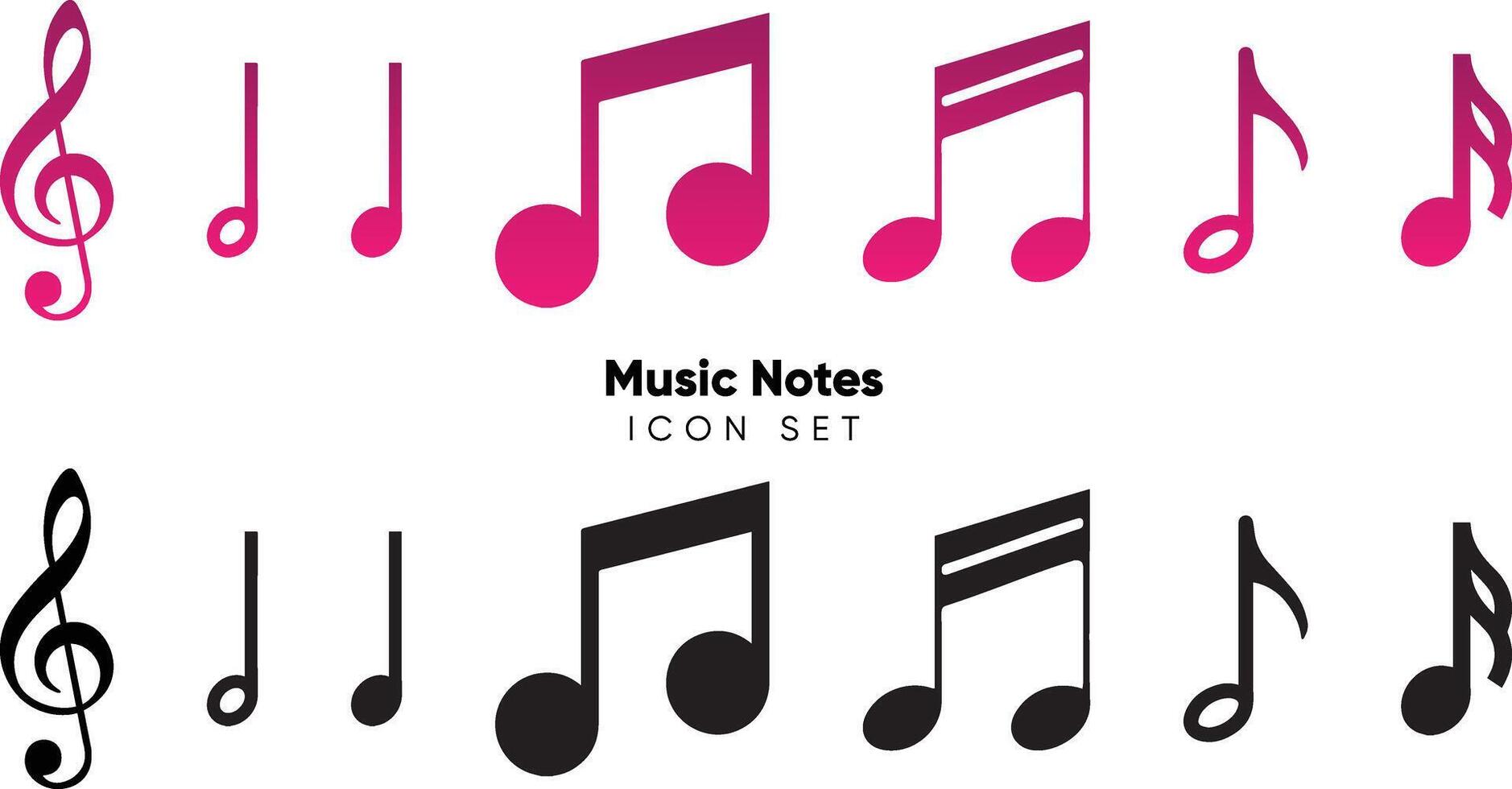 Set of all Musical notes Symbols and Annotations notes icon set, Music notes symbol, flat design in gradient and black fill editable illustration icons collection vector