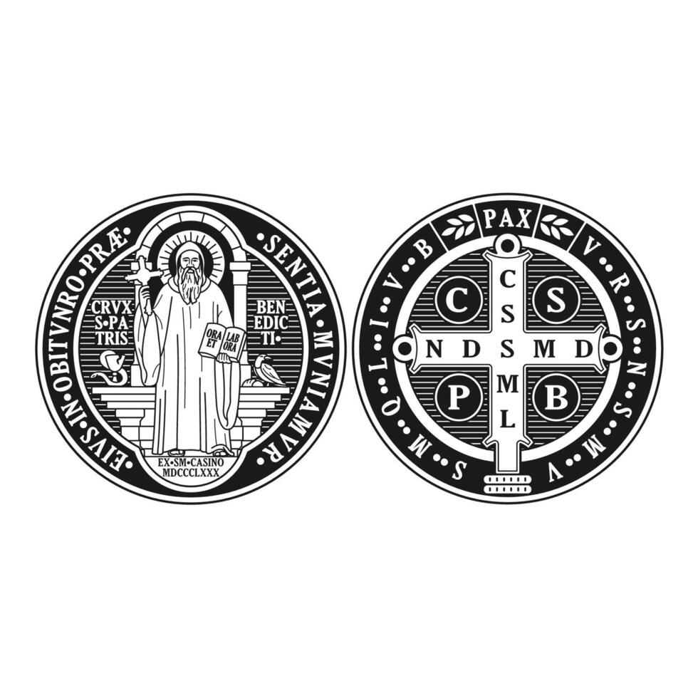 Medal of Saint Benedict Sacred Holy Cross Illustration Outline Monochrome vector