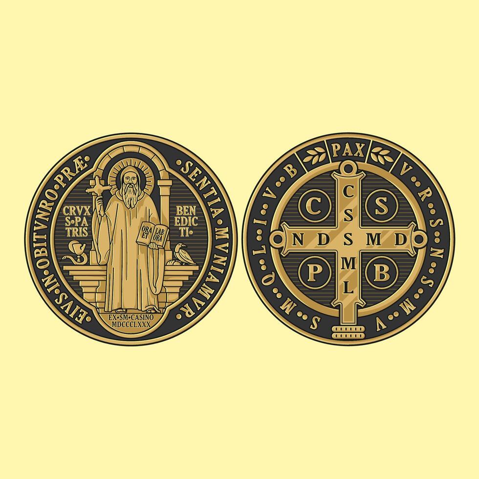 Medal of Saint Benedict Sacred Holy Cross Colored Illustration vector